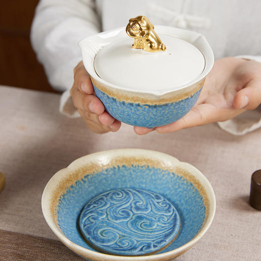 楚汉陶丨金狮献瑞 茶具套组 陶器 1壶1海6茶杯 商品图2