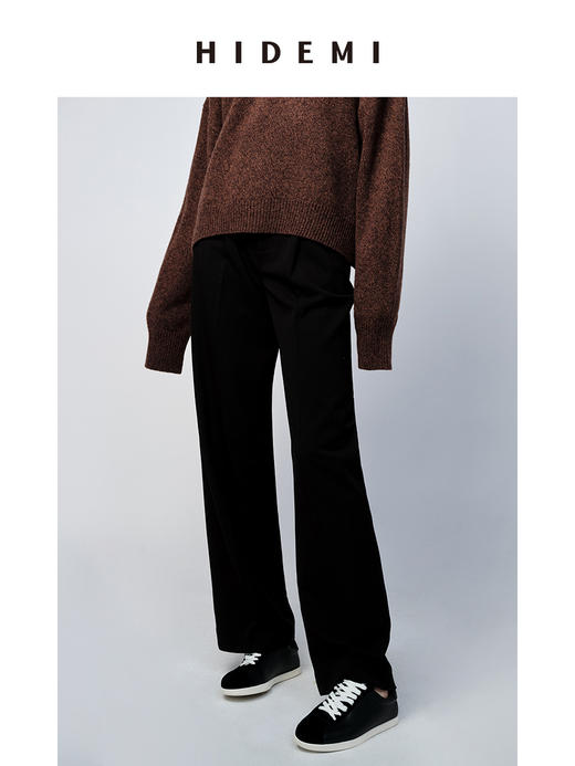 HIDEMI 简约腰部可调节花苞扣襻式斜纹厚款阔腿裤 商品图2