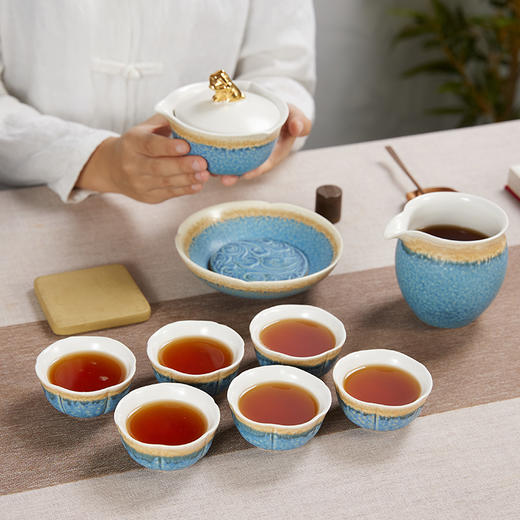 楚汉陶丨金狮献瑞 茶具套组 陶器 1壶1海6茶杯 商品图7