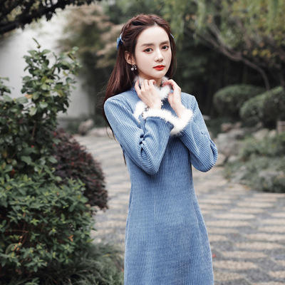 LB-1049 高级质感旗袍女2021年新款年轻款民国复古冬季加绒加厚中国风长袖 商品图2