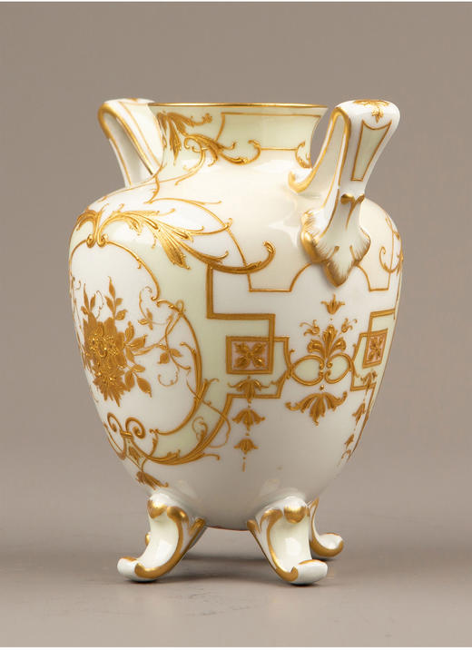 独角鹿西洋古董瓷器德国御窑KPM酒神花卉淡青釉描金浮雕玉石瓷瓶 商品图2