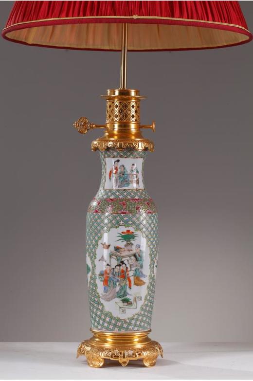 独角鹿西洋古董摆件法国铜鎏金装饰传统人物中国广彩瓷瓶台灯一对 商品图4