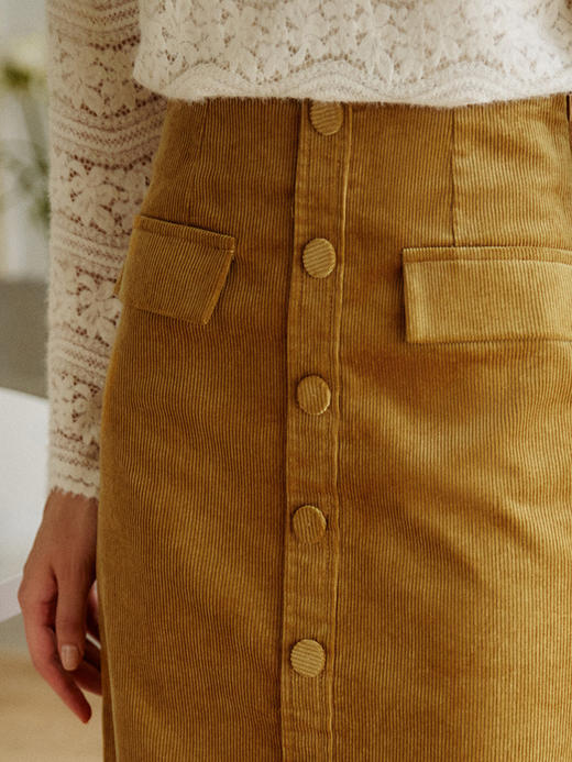 欧芮儿中长半身裙女秋季新款2021高腰显瘦法式复古直筒开叉a字裙 商品图1