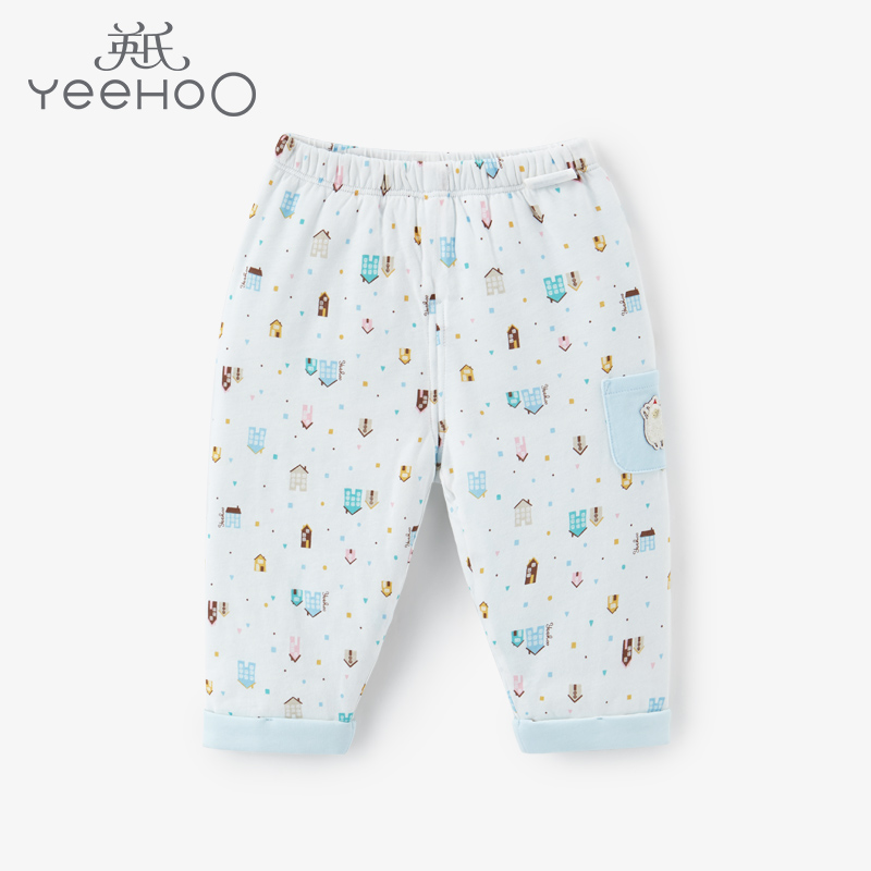 英氏婴儿保暖裤子宝宝夹棉居家服秋冬新款YZJHJ31012A