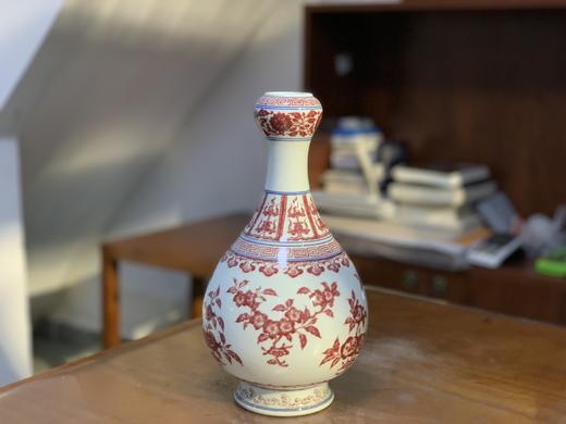 杜芳星：全釉里红三多蒜头瓶 商品图0