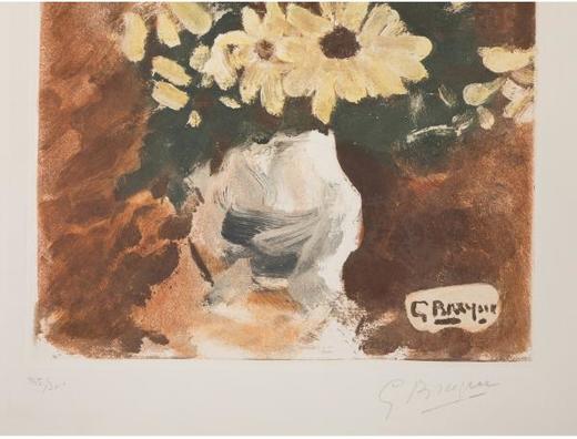 独角鹿西洋古董法国乔治·布拉克限量签名蚀刻版画黄色花朵与花瓶 商品图3