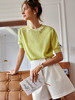 欧芮儿黄色针织衫女新款2021宽松珍珠圆领短袖小香风套头上衣 商品缩略图1