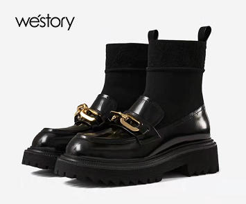 Westory2021冬季新款时尚袜靴圆头弹力靴短筒链条潮靴W21DS81551 商品图1