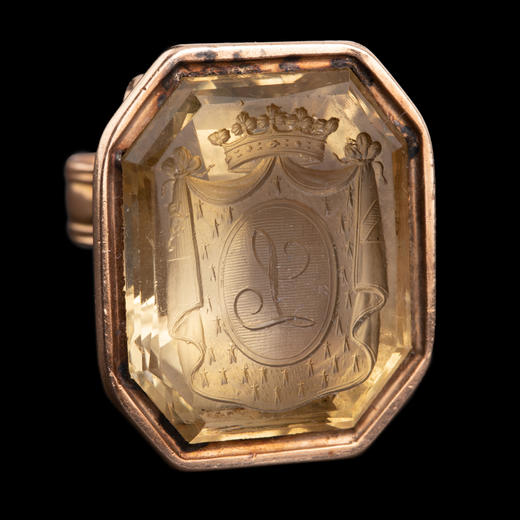 独角鹿西洋古董法国黄金镶嵌黄水晶亲王花押字雕刻盾徽印章吊坠 商品图0