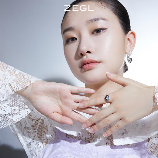 ZEGL镂空爱心戒指女小众设计指环时尚个性食指开口戒 商品图3