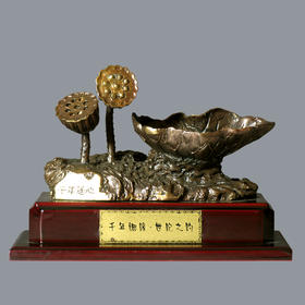 宇达青铜全铜摆件《千年莲心》创意礼品 工艺品 家居摆件  高14cm