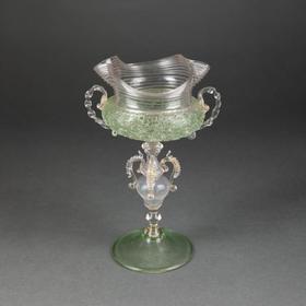 独角鹿西洋古董意大利出品威尼斯Murano玻璃绿色双耳高脚杯