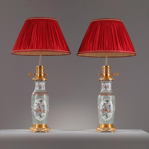 独角鹿西洋古董摆件法国铜鎏金装饰传统人物中国广彩瓷瓶台灯一对 商品图0