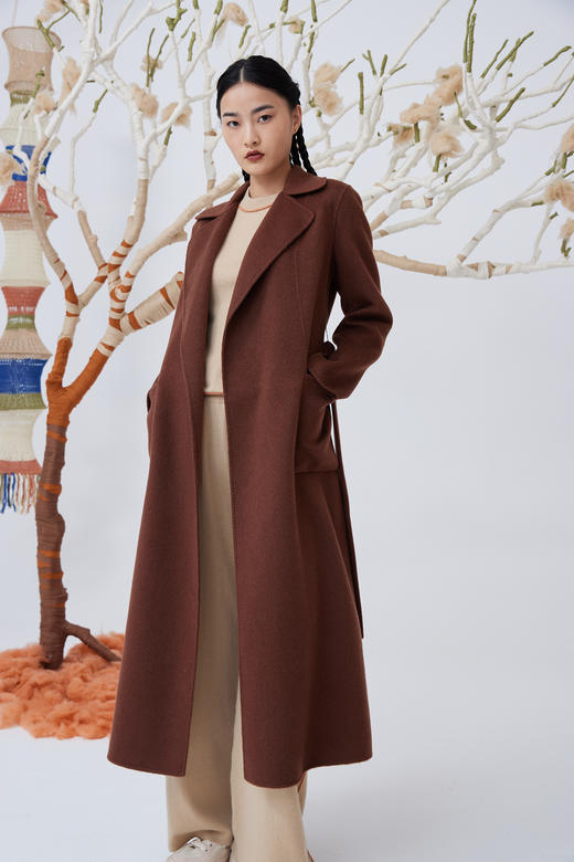  水波纹羊绒呢女长大衣 SJF93W846N 商品图2