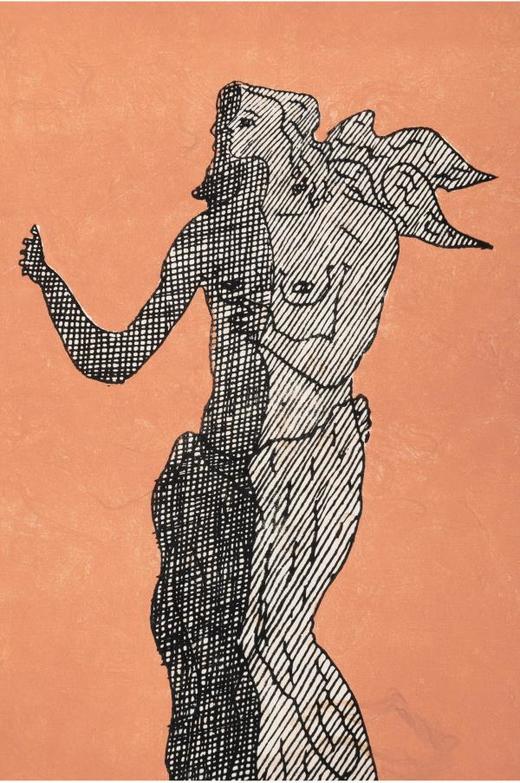 独角鹿西洋古董法国画家乔治·布拉克签名石版画粉色背景中的人物 商品图4