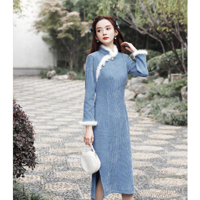 LB-1049 高级质感旗袍女2021年新款年轻款民国复古冬季加绒加厚中国风长袖 商品图0