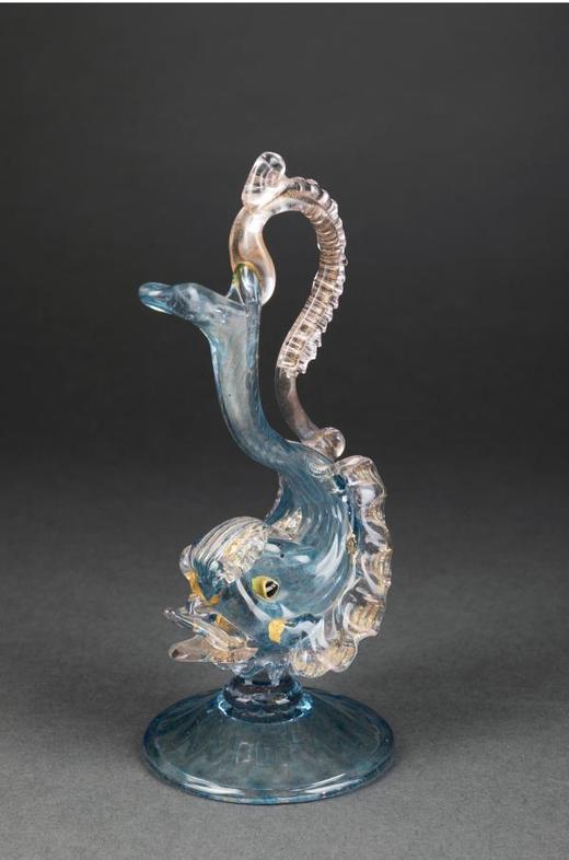 独角鹿西洋古董意大利威尼斯Murano玻璃点金工艺蓝色海豚摆件 商品图1