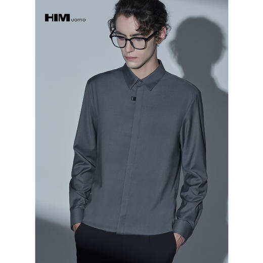 HIM漢崇 衬衫男秋商场同款青年商务正装纯色方领优雅长袖衬衣 商品图2