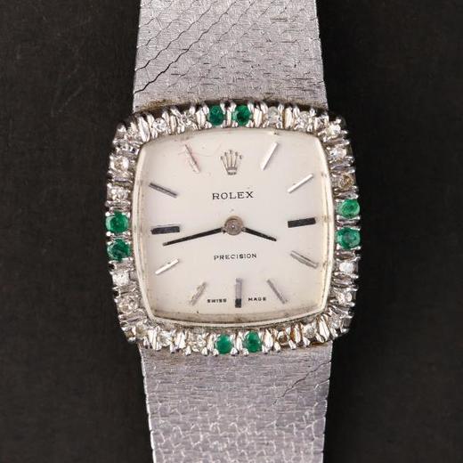 独角鹿西洋古董瑞士18K金镶钻石祖母绿方表盘机械腕表女士手表 商品图0