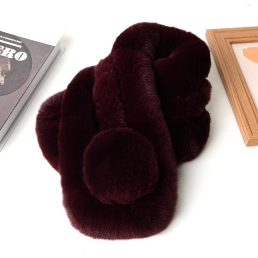 丁摩獭兔毛围巾冬季保暖女士短款纯色真皮草三管围巾球皮草围脖 商品图2