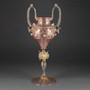 独角鹿西洋古董意大利威尼斯Murano玻璃点金工艺粉色双耳高脚杯 商品缩略图0