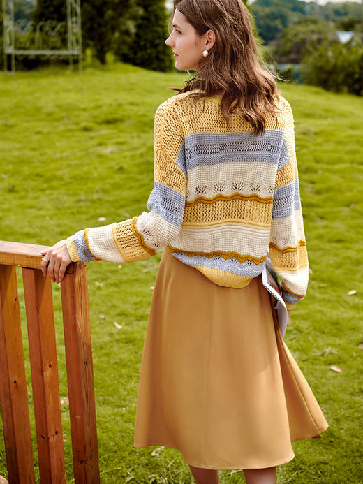 欧芮儿中长款半身裙女春秋2021新款高腰显瘦气质设计感纯色a字裙 商品图2