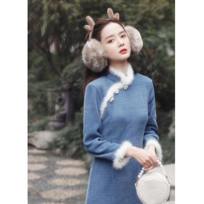 LB-1049 高级质感旗袍女2021年新款年轻款民国复古冬季加绒加厚中国风长袖 商品图3