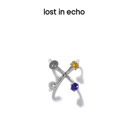lost in echo 原创设计师品牌 个性设计感双钉头锆石交叉十字架戒指 商品图3