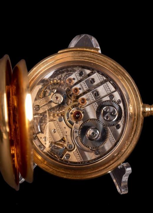 独角鹿西洋古董1890瑞士罕见14K金珐琅天使活动人偶三问报时怀表 商品图3