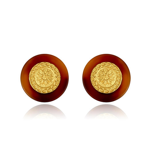 钟欣潼同款 Retro Chic 意大利复古时尚首饰 玳瑁金币耳钉 商品图4