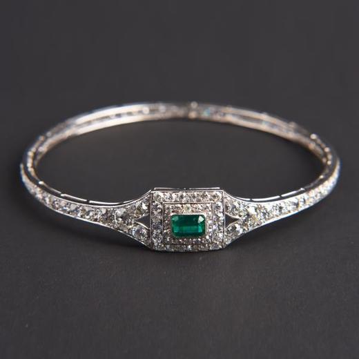 独角鹿西洋古董法国珠宝世家出品铂金镶嵌钻石祖母绿手镯手链手饰 商品图0