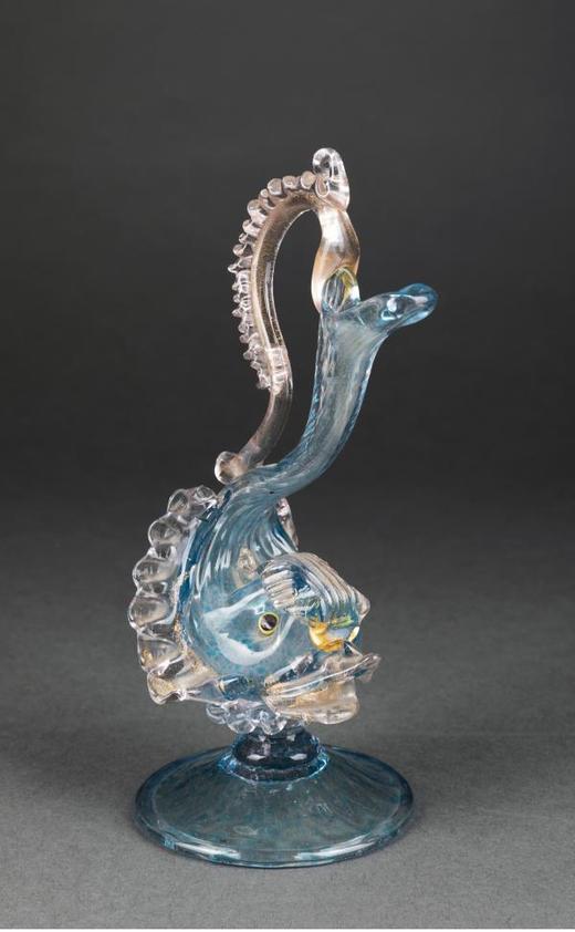 独角鹿西洋古董意大利威尼斯Murano玻璃点金工艺蓝色海豚摆件 商品图2