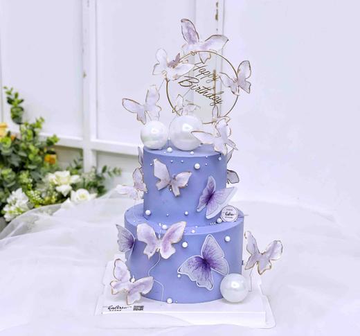 仙女紫色蝴蝶双层蛋糕 商品图0