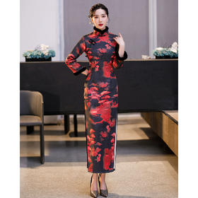 上海旗袍厂ZAYS-582冬季加绒加厚毛领日常改良妈妈装长款九分袖旗袍