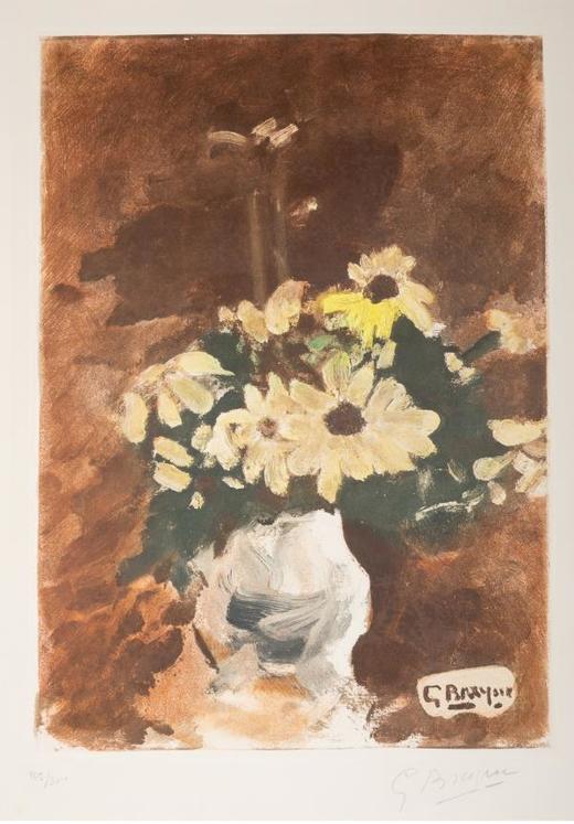 独角鹿西洋古董法国乔治·布拉克限量签名蚀刻版画黄色花朵与花瓶 商品图2