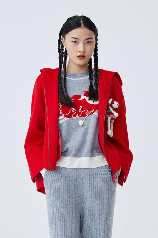  羊绒带帽拉链女外套 SJF92W819N 商品图1