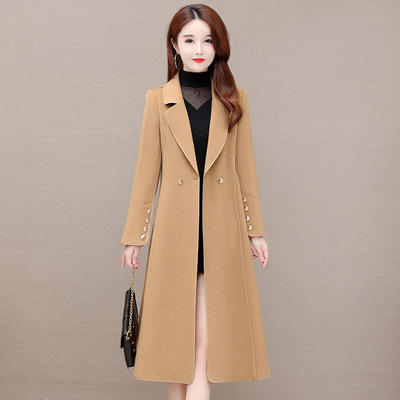 WE- HSY-E21C129双面羊绒过膝大衣女中长2021秋冬新款修身加厚气质优雅毛呢外套 商品图0