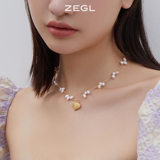 ZEGL淡水珍珠爱心项链女轻奢小众装饰锁骨毛衣链配饰 商品图6