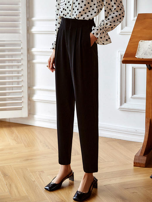 欧芮儿黑色休闲裤女2021新款宽松薄款高腰显瘦小个子九分裤 商品图0