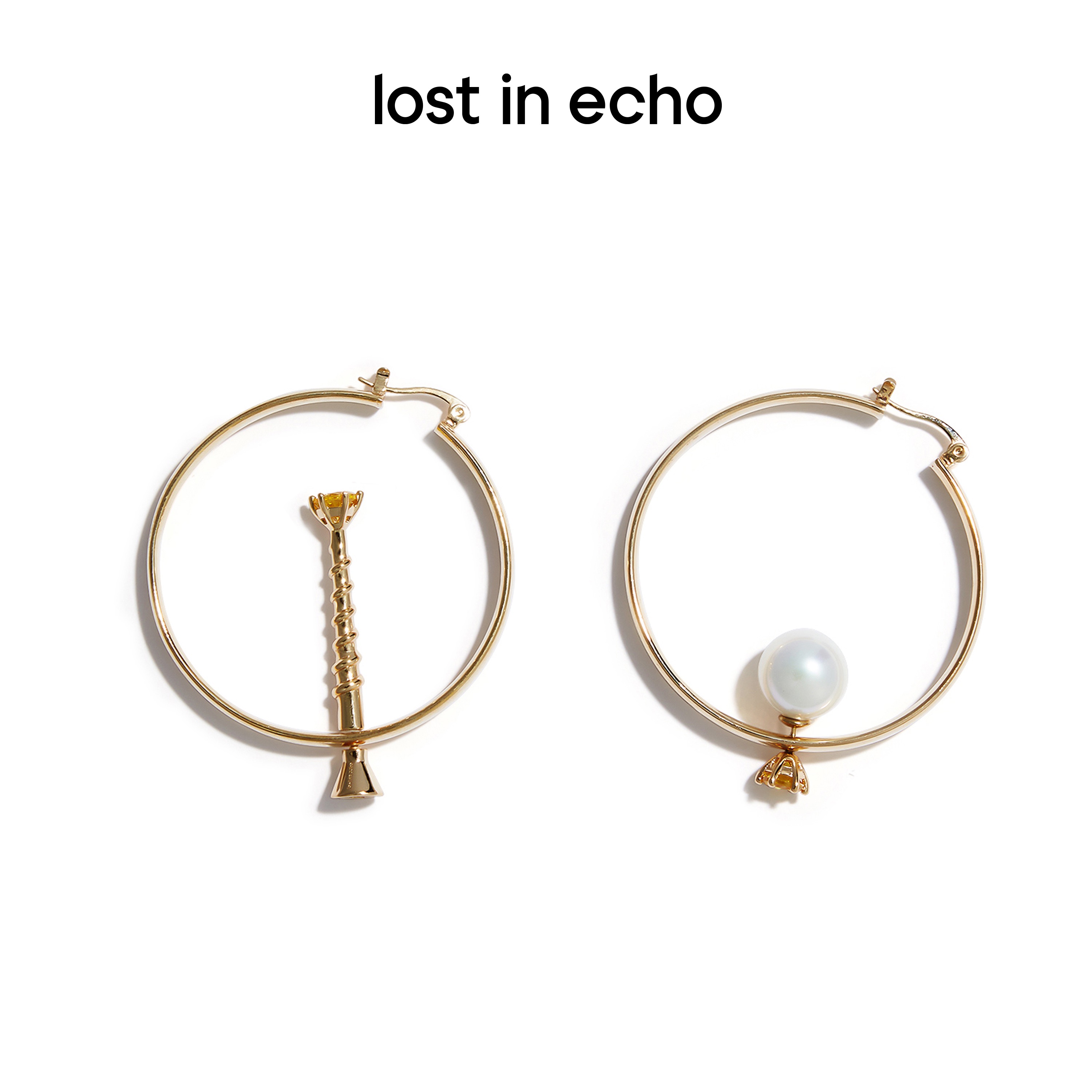 lost in echo 原创设计师品牌 可拆卸锆石钉头珍珠不对称圆形设计感耳环