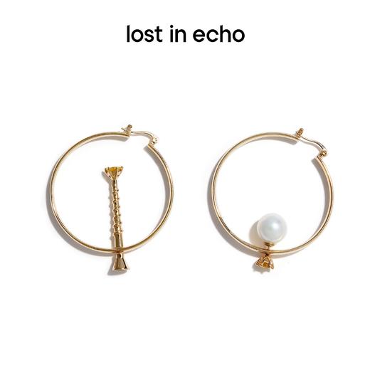 lost in echo 原创设计师品牌 可拆卸锆石钉头珍珠不对称圆形设计感耳环 商品图0
