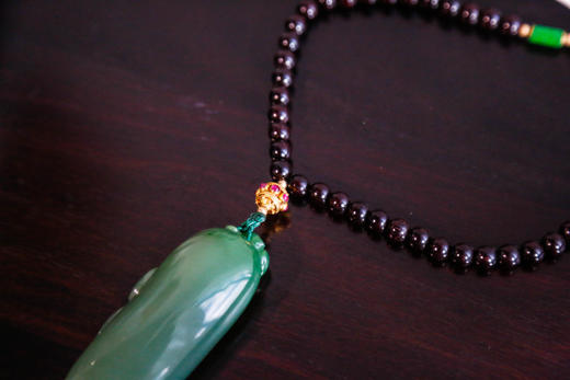 「小叶紫檀」"仙鹤延年"碧玉圆珠项链 24k  6mm 商品图6