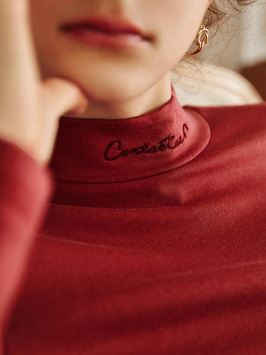 欧芮儿长袖针织衫女新款2021修身薄款半高领纯色内搭打底衫 商品图1