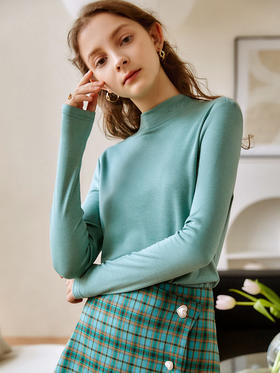 欧芮儿长袖针织衫女新款2021修身薄款半高领纯色内搭打底衫