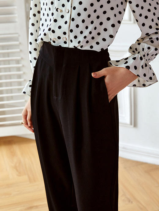 欧芮儿黑色休闲裤女2021新款宽松薄款高腰显瘦小个子九分裤 商品图1