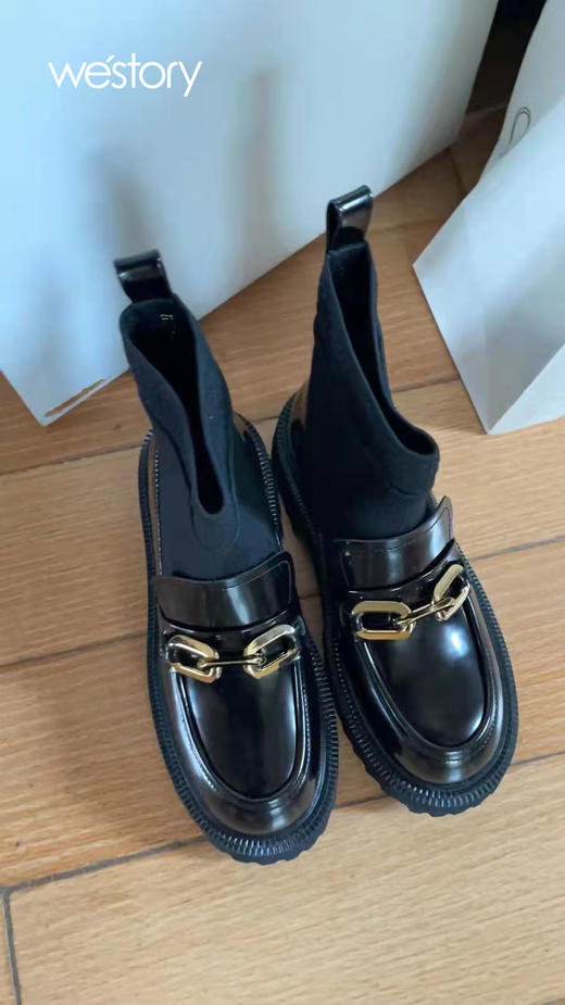 Westory2021冬季新款时尚袜靴圆头弹力靴短筒链条潮靴W21DS81551 商品图2