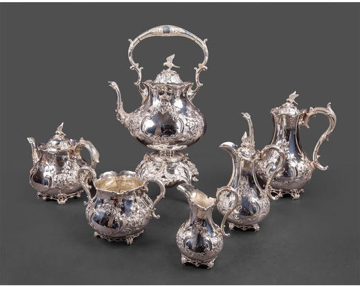 独角鹿西洋古董英国Martin&Hall洛可可风茛苕纯银茶具下午茶套装 商品图1