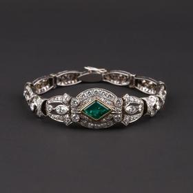独角鹿西洋古董装饰艺术时期铂金镶嵌钻石哥伦比亚祖母绿手链手镯