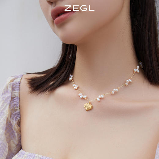 ZEGL淡水珍珠爱心项链女轻奢小众装饰锁骨毛衣链配饰 商品图4
