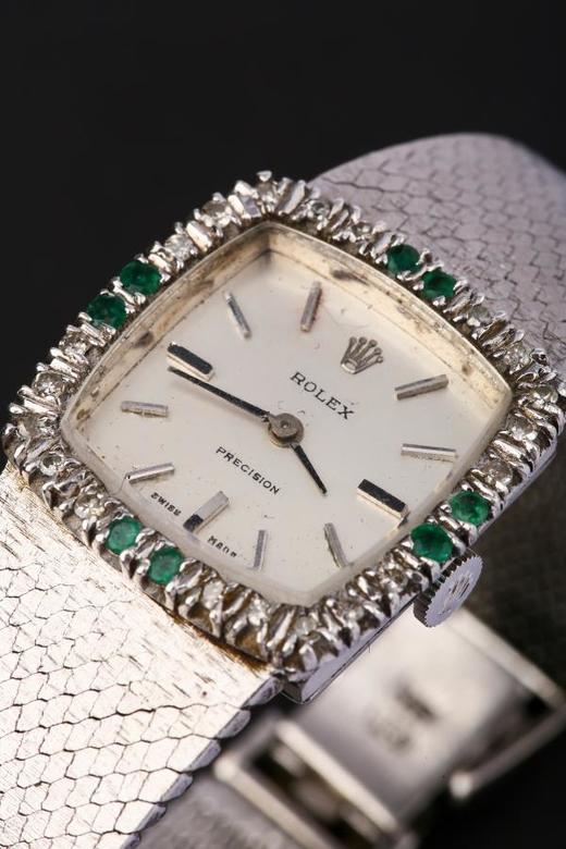 独角鹿西洋古董瑞士18K金镶钻石祖母绿方表盘机械腕表女士手表 商品图2